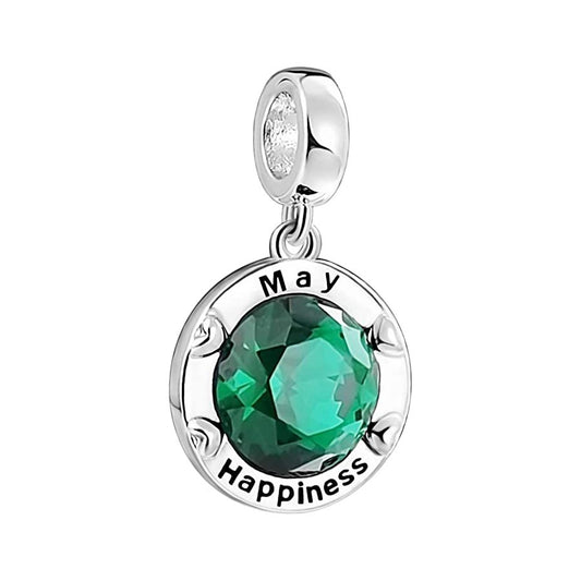 May Birthstone Happiness Dangle Charm for Bracelet, S925 Sterling Silver