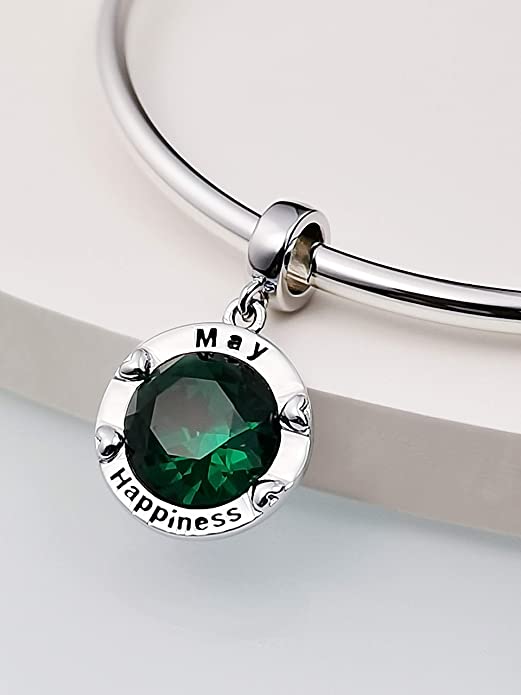 May Birthstone Happiness Dangle Charm for Bracelet, S925 Sterling Silver