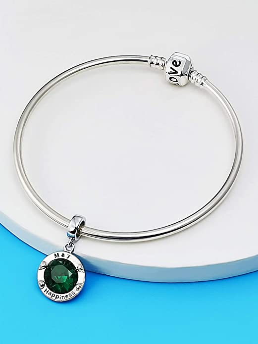 May Birthstone Happiness Dangle Charm for Bracelet, S925 Sterling Silver