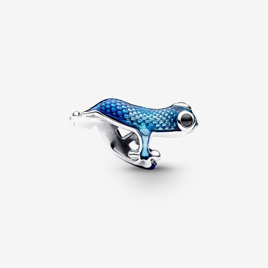 Metallic Blue Gecko Charm for Bracelet, S925 Sterling Silver