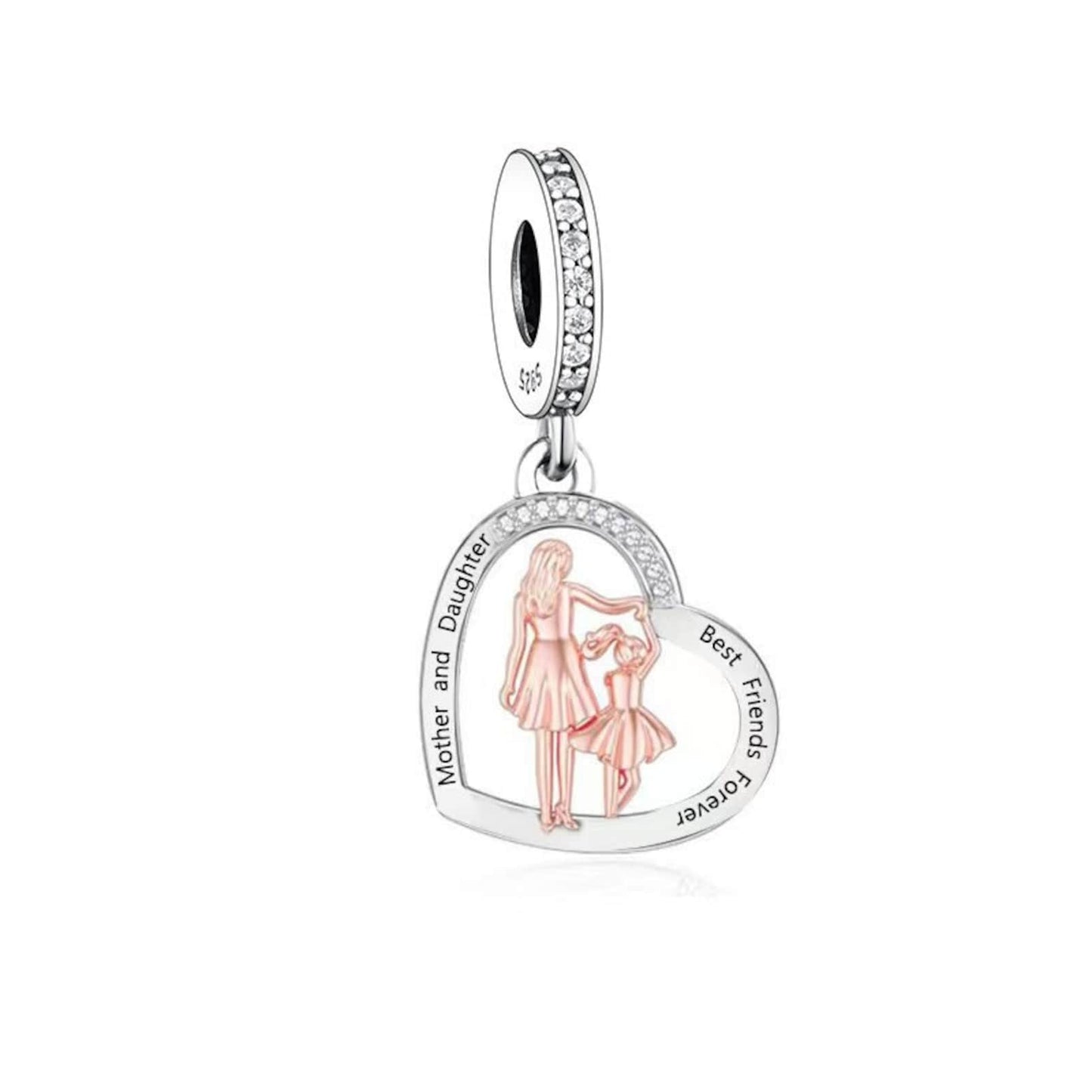 Mother Daughter Best Friends Forever Charm for Bracelet, S925 Sterling Silver