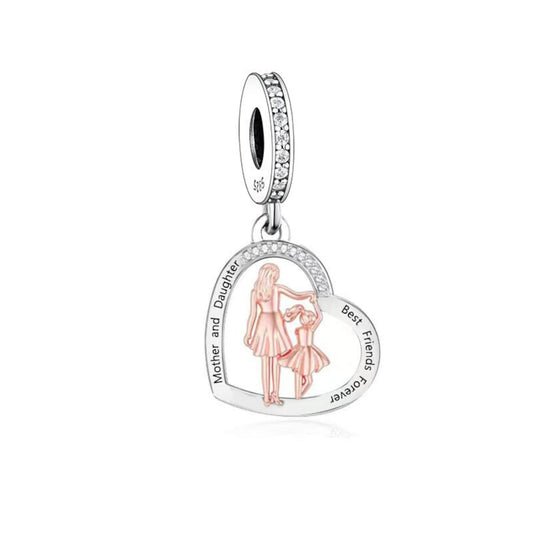 Mother Daughter Best Friends Forever Charm for Bracelet, S925 Sterling Silver