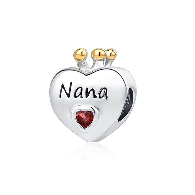 Nana Crown Heart Charm for Bracelet, S925 Sterling Silver