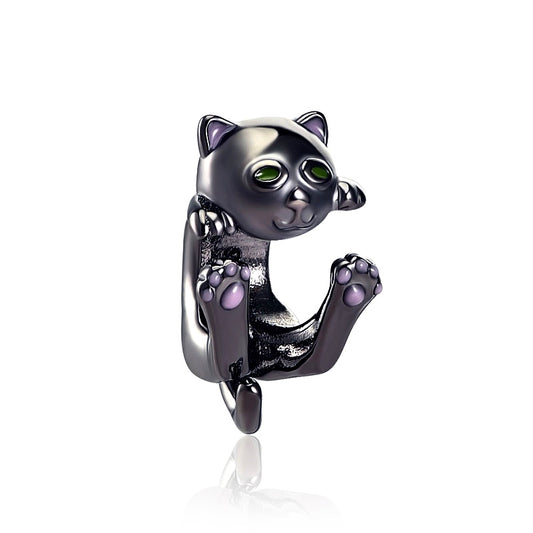 Cute Black Cat Charm for Bracelet, S925 Sterling Silver