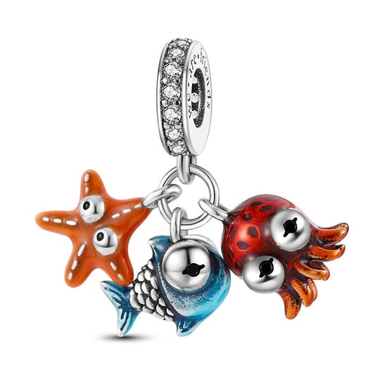 Ocean Sealife Dangle Charm for Bracelet, S925 Sterling Silver