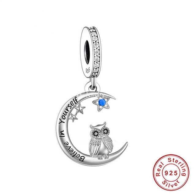 Owl Charm Believe in Yourself Charm for Bracelet, S925 Sterling Silver