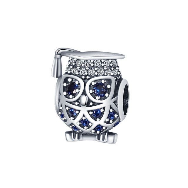 Owl Graduation Charm for Bracelet, S925 Sterling Silver