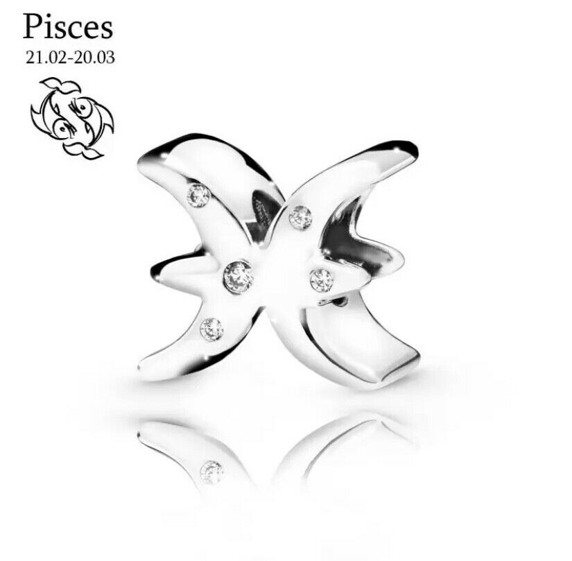 Pisces Zodiac Star Sign Constellation Charm For Bracelet, S925 Sterling Silver