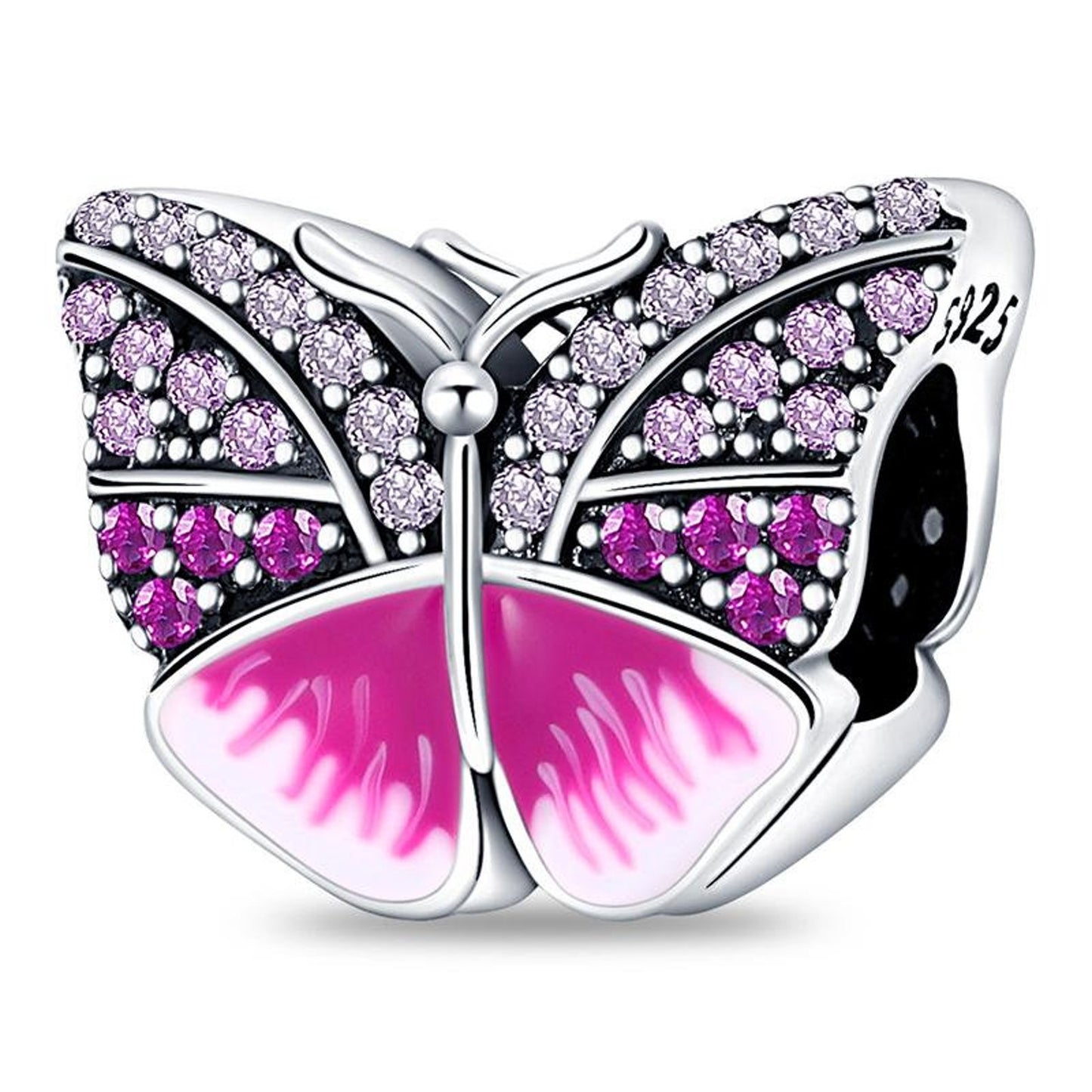 Pink Butterfly Bead Charm for Bracelet, S925 Sterling Silver