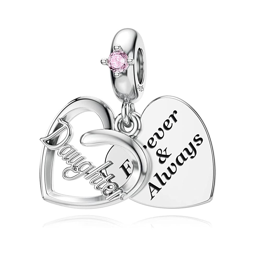 Pink Stone Daughter Dangle Charm for Bracelet, S925 Sterling Silver