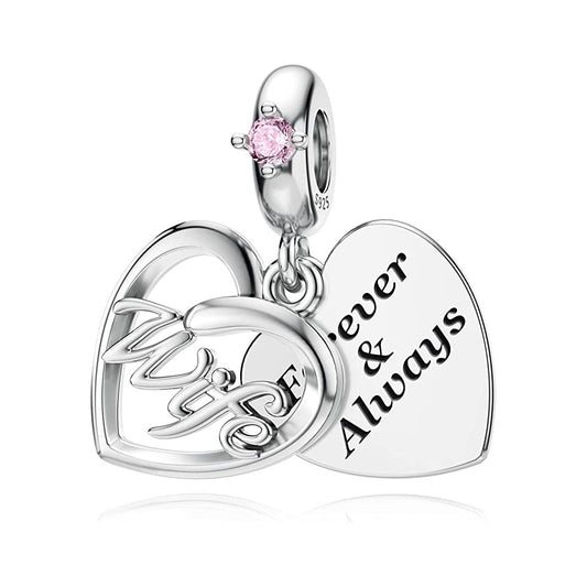 Pink Stone Wife Dangle Charm for Bracelet, S925 Sterling Silver