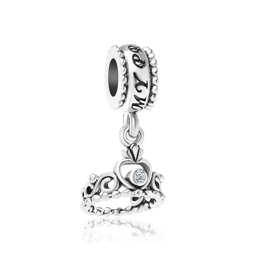 Princess Tiara Charm for Bracelet, S925 Sterling Silver