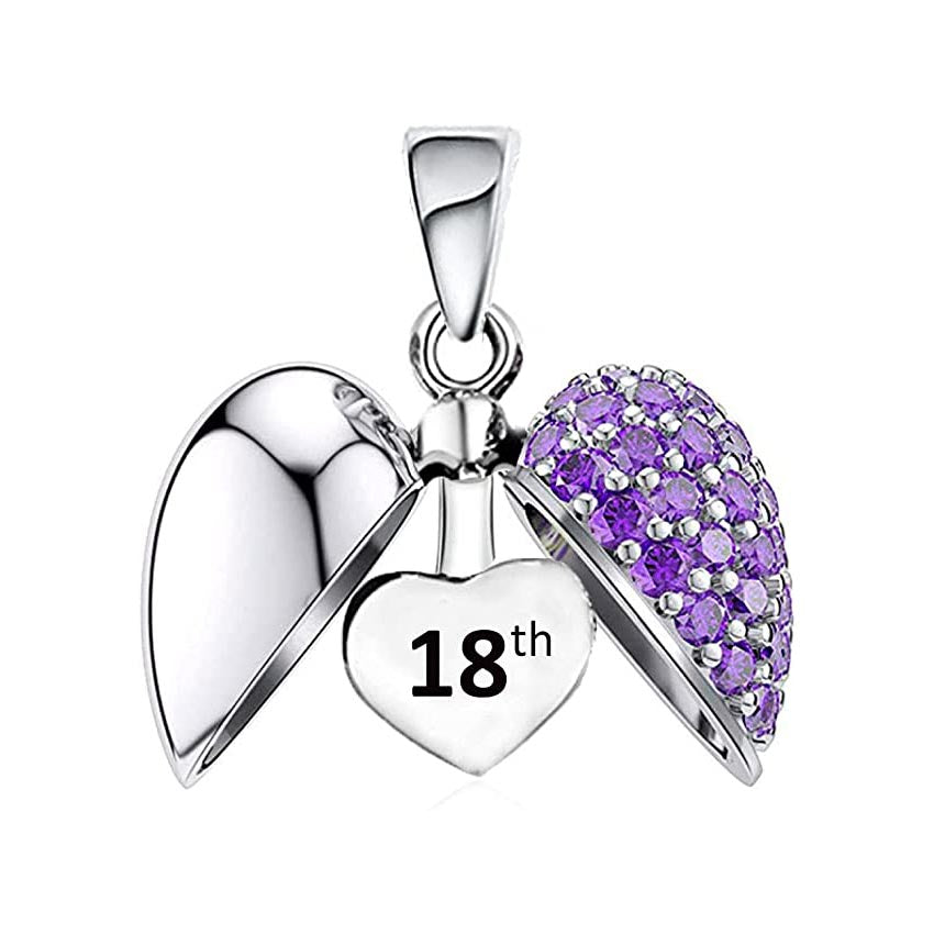 Purple Stone 18th Birthday Locket Charm for Bracelet, S925 Sterling Silver