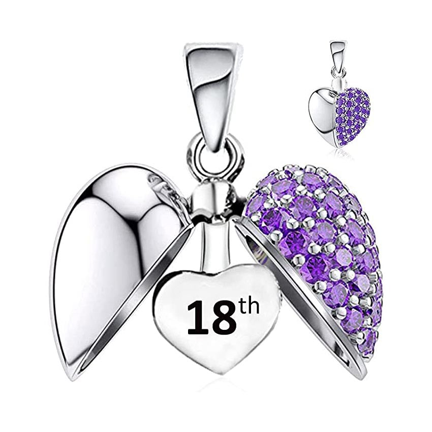 Purple Stone 18th Birthday Locket Charm for Bracelet, S925 Sterling Silver