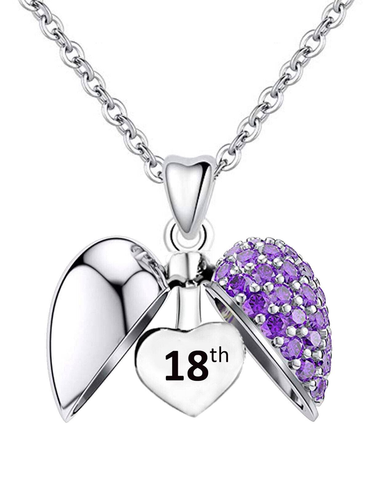 Purple Stone 18th Birthday Locket Charm for Bracelet, S925 Sterling Silver