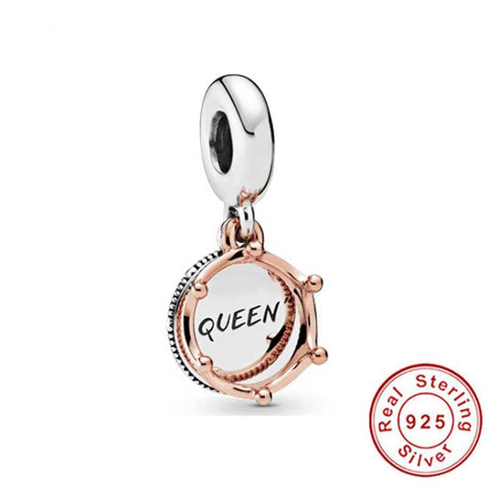 Queen & Regal Crown Charm for Bracelet, S925 Sterling Silver