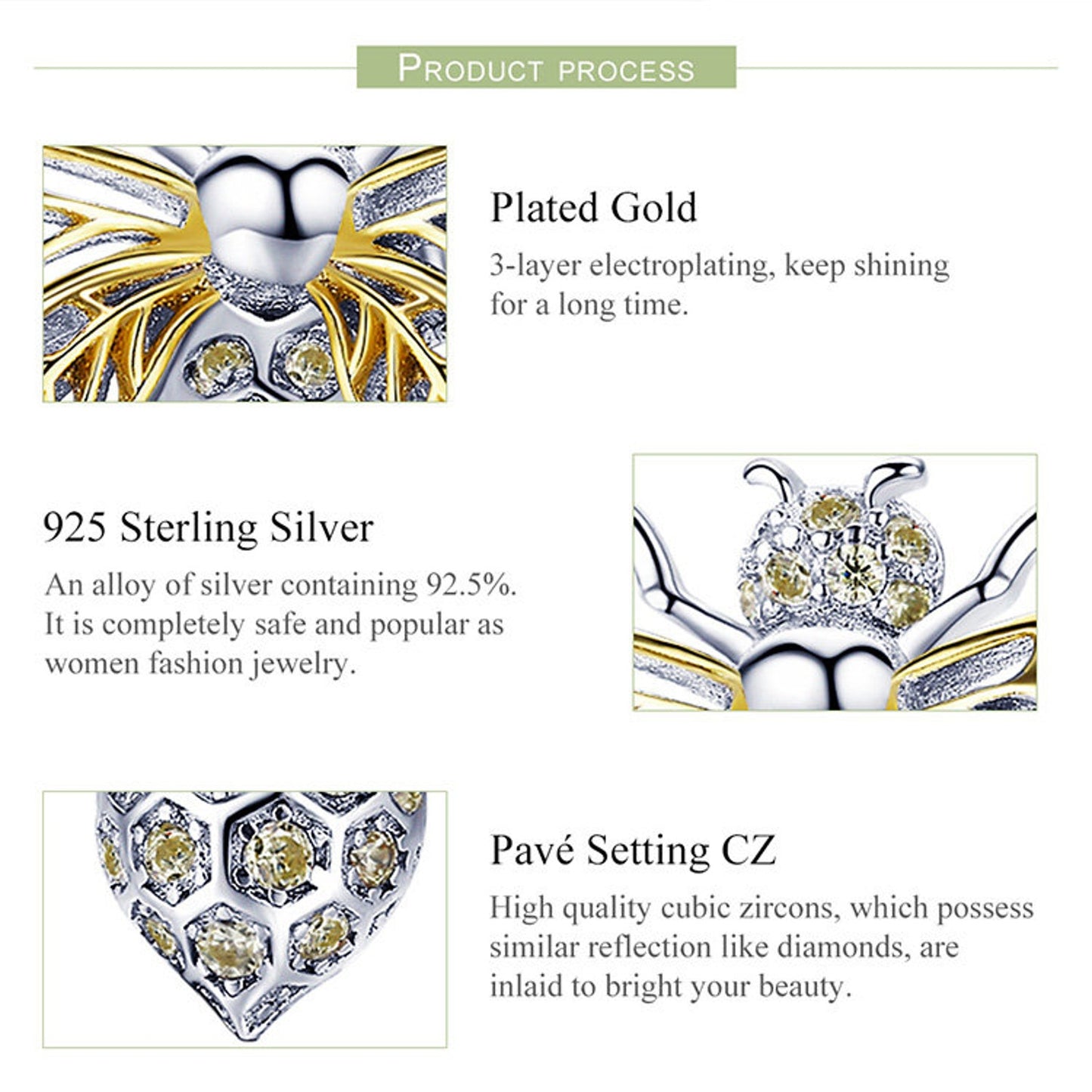 Queen Bee Charm for Bracelet, S925 Sterling Silver