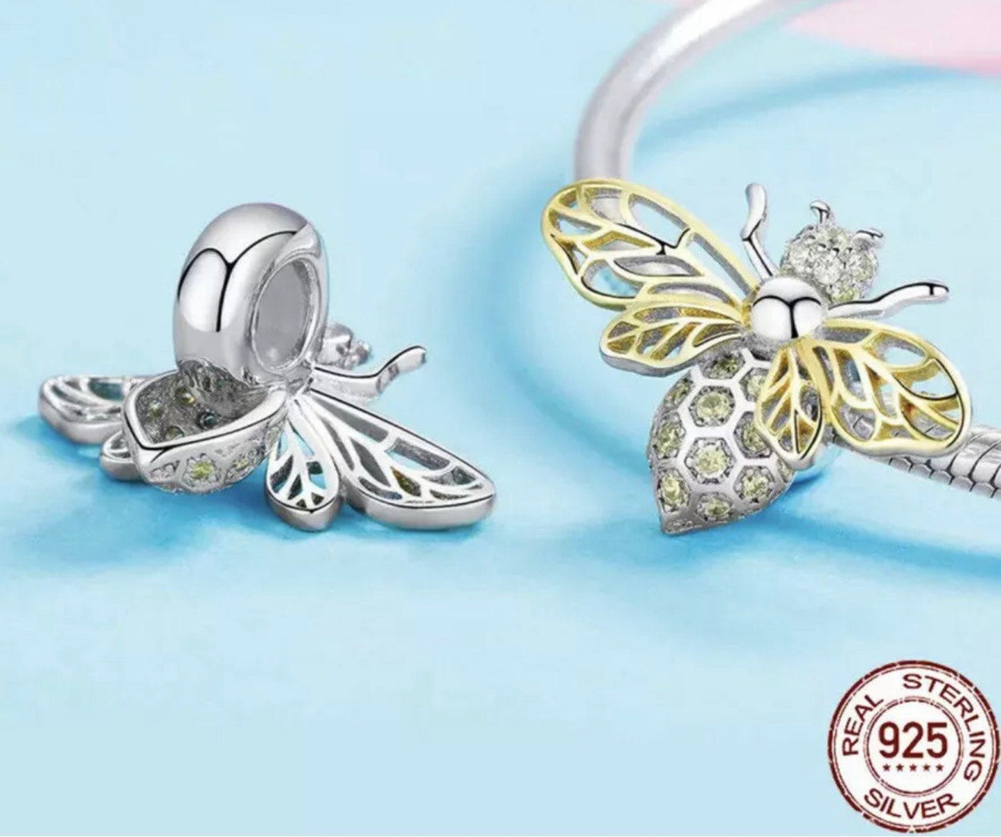 Queen Bee Charm for Bracelet, S925 Sterling Silver