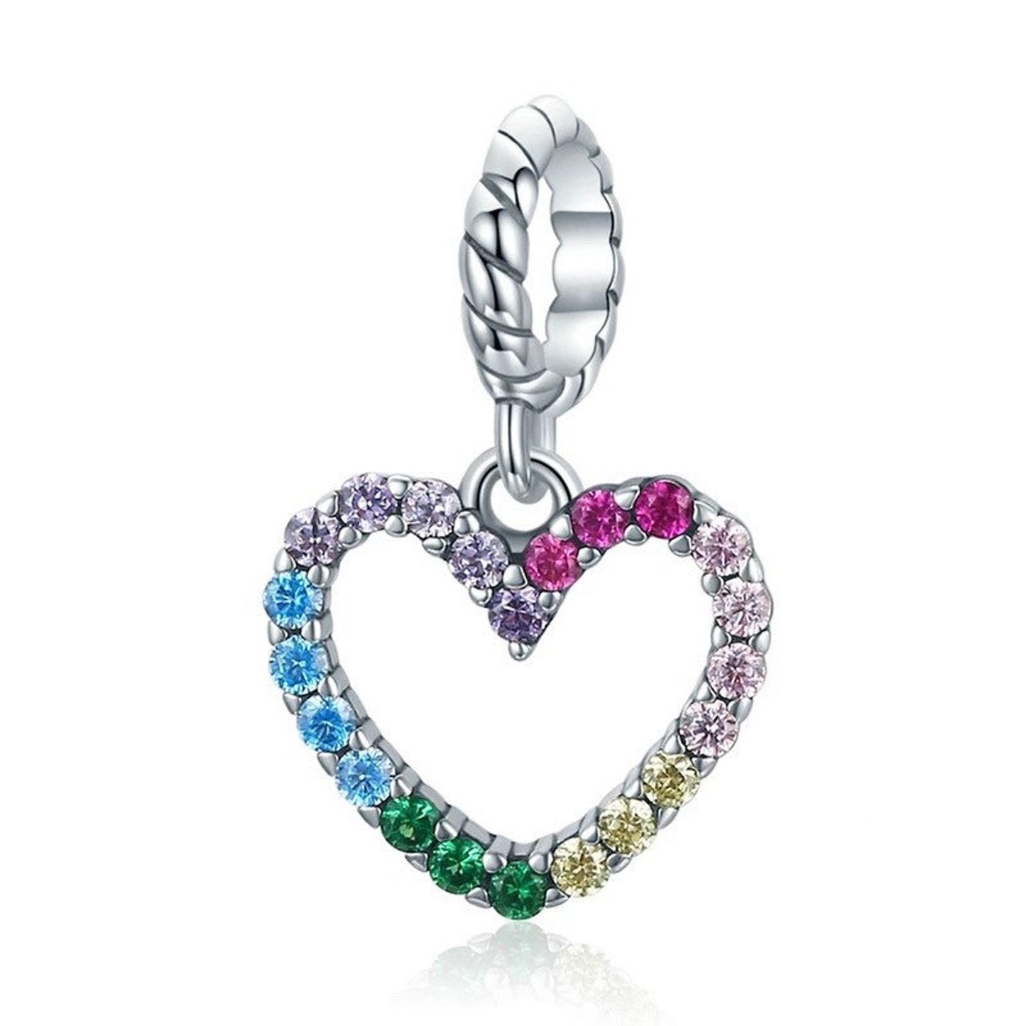 Rainbow Heart Pendant Charm for Bracelet, S925 Sterling Silver