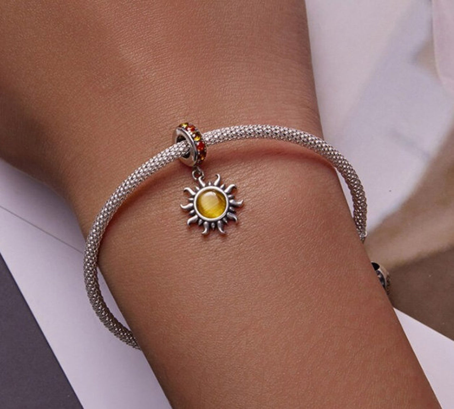 Rising Sun Charm for Bracelet, S925 Sterling Silver