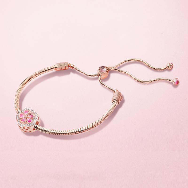 Daisy Sparkling Peach Blossom Charm For Bracelet, S925 Sterling Silver