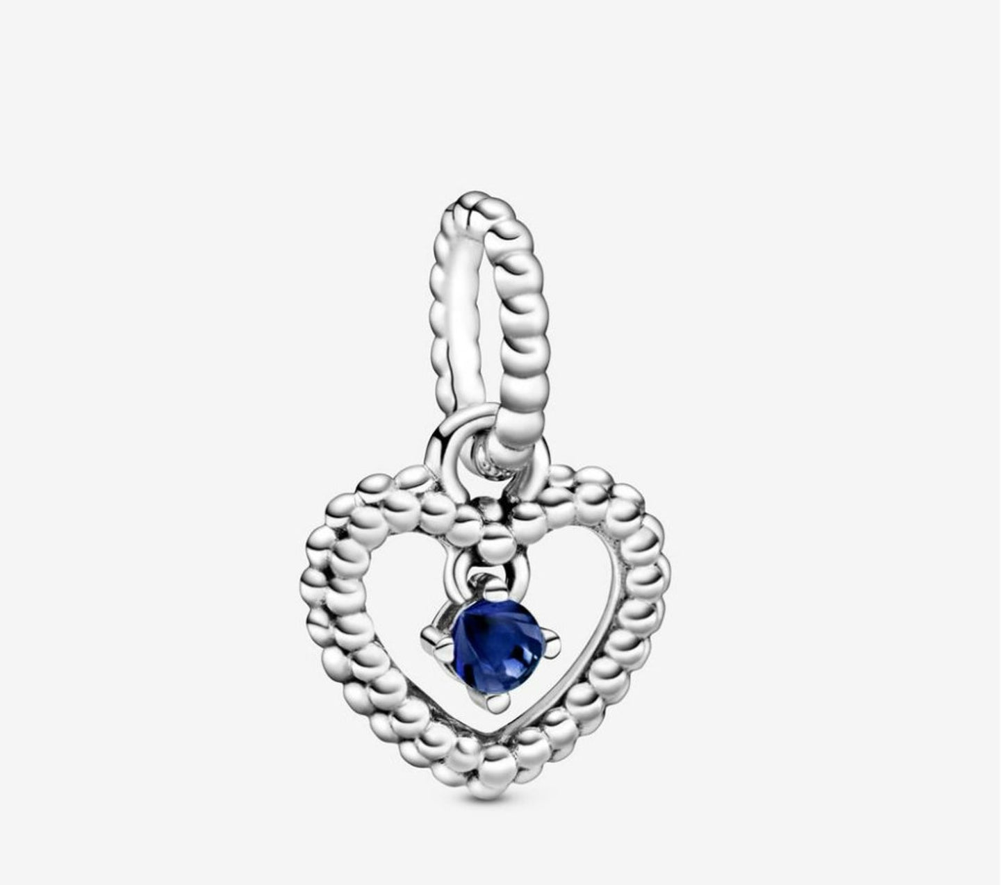 September Birthstone Heart Month Dangle Silver Charm for Bracelet, S925 Sterling Silver