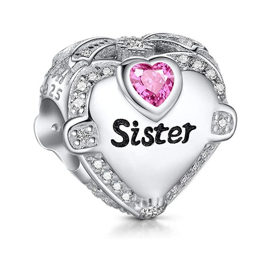 Sister I Love You Charm for Bracelet, S925 Sterling Silver