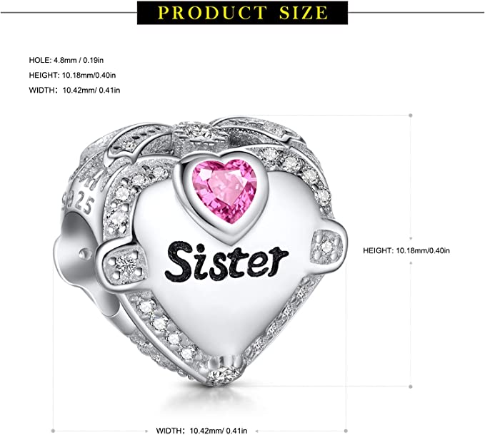 Sister I Love You Charm for Bracelet, S925 Sterling Silver