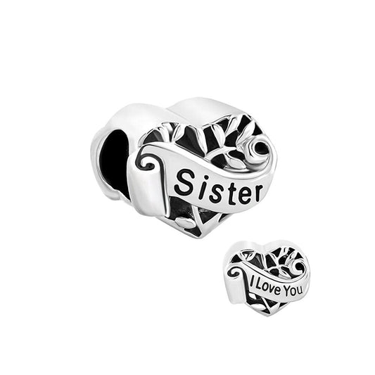 Sister I Love You Charm for Bracelet, S925 Sterling Silver