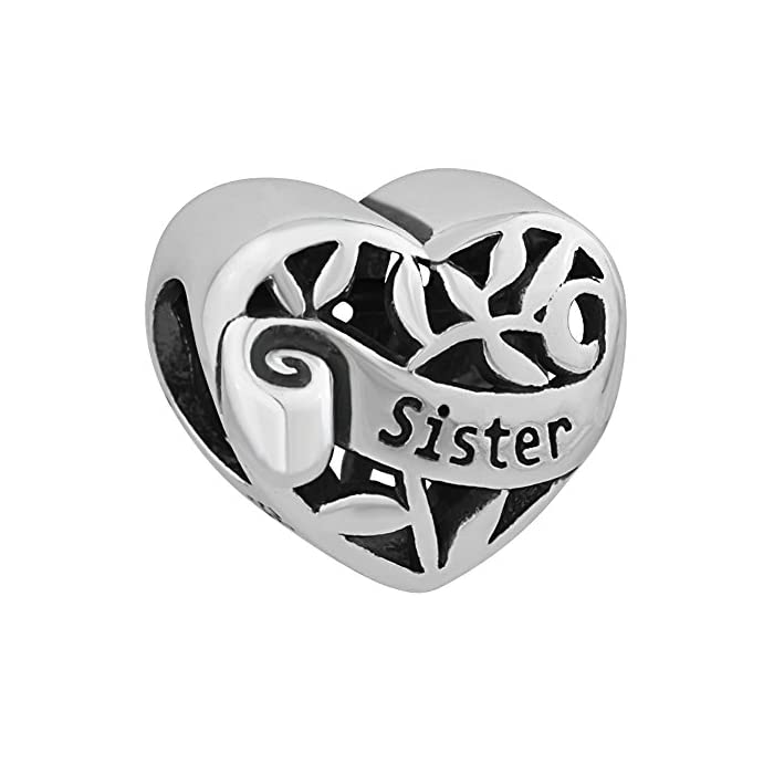 Sister I Love You Charm for Bracelet, S925 Sterling Silver