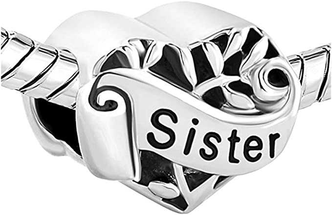 Sister I Love You Charm for Bracelet, S925 Sterling Silver