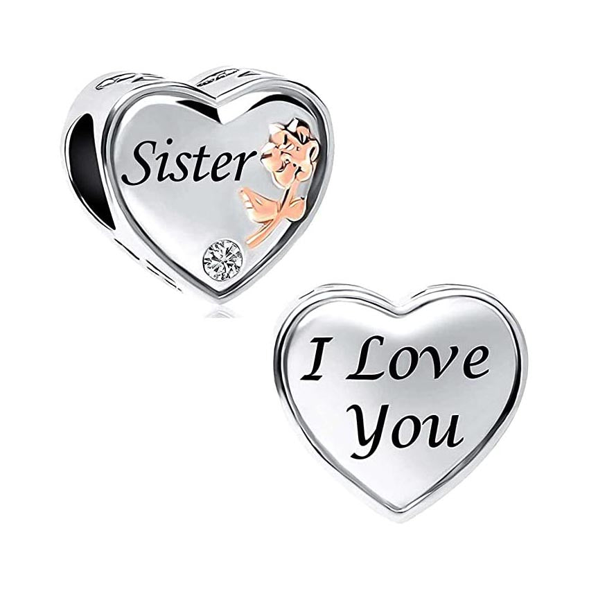 Sister I Love You Charm for Bracelet, S925 Sterling Silver