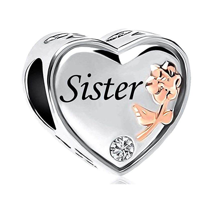 Sister I Love You Charm for Bracelet, S925 Sterling Silver