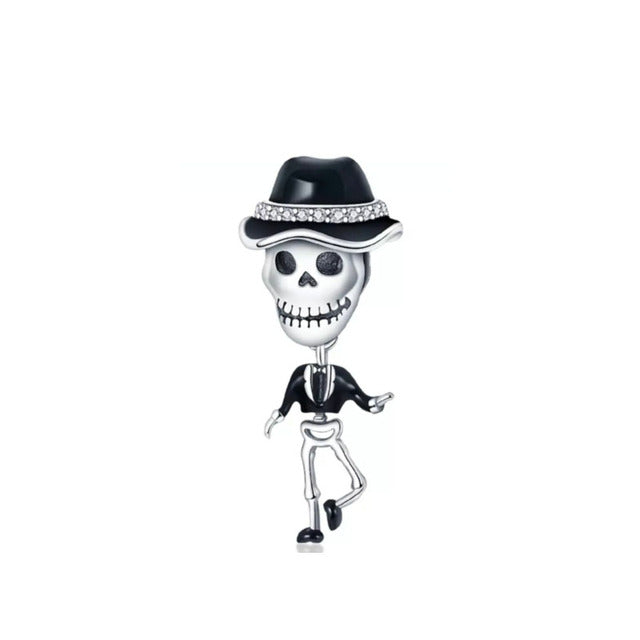 Skeleton Man Halloween Charm for Bracelet, S925 Sterling Silver