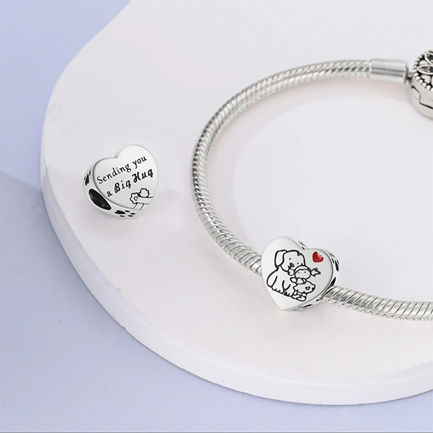 Small Girl Embraces Dog Puppy Pet Heart Charm for Bracelet, S925 Sterling Silver