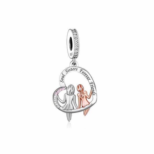 Soul Sisters Forever Friends Dangle Charm for Bracelet, S925 Sterling Silver