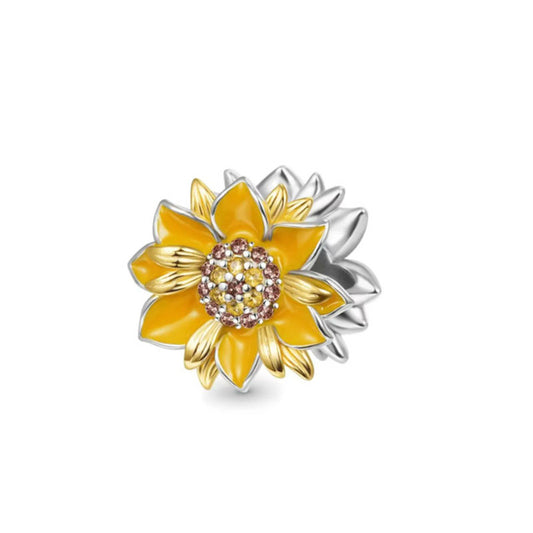 Sparkling Sunflower Charm for Bracelet, S925 Sterling Silver