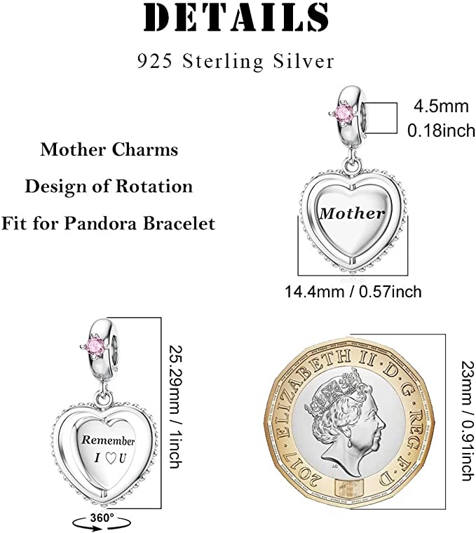 Spinning Mother Dangle Charm for Bracelet, S925 Sterling Silver