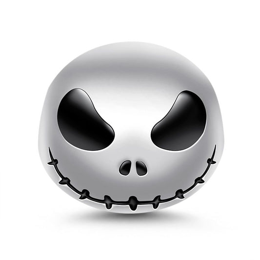 Stitched Skull Halloween Charm for Bracelet, S925 Sterling Silver