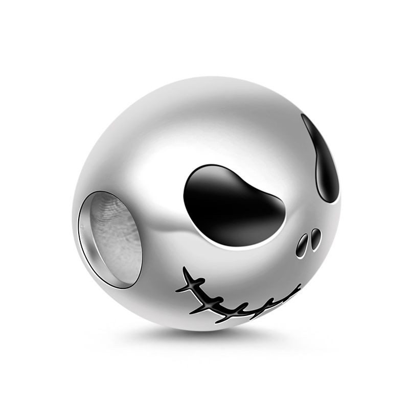 Stitched Skull Halloween Charm for Bracelet, S925 Sterling Silver