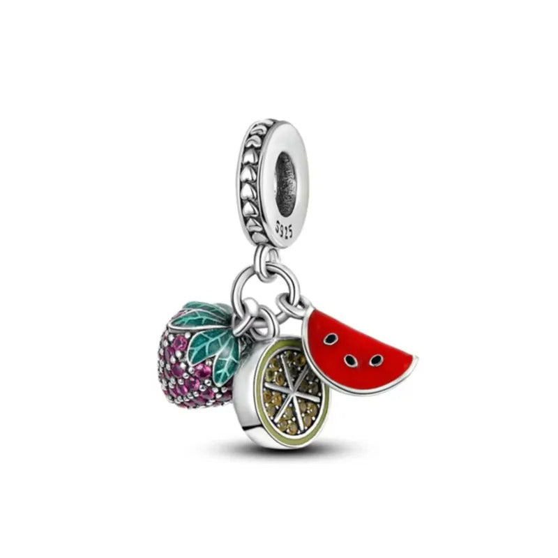 Summer Fruits Dangle Charm for Bracelet, S925 Sterling Silver