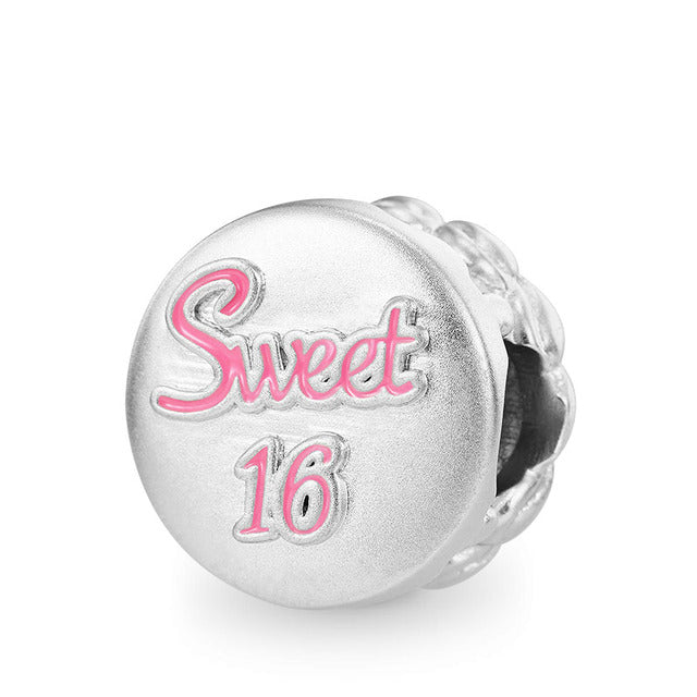 Sweet 16 Birthday Charm for Bracelet, S925 Sterling Silver