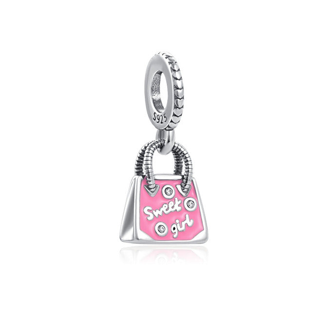 Sweet Girl Shopping Bag Charm for Bracelet, S925 Sterling Silver