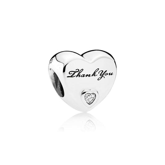 Thank You Heart Charm for Bracelet, S925 Sterling Silver