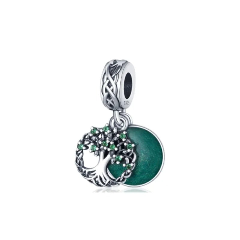 Tree of Life Green Pendant Charm for Bracelet, S925 Sterling Silver