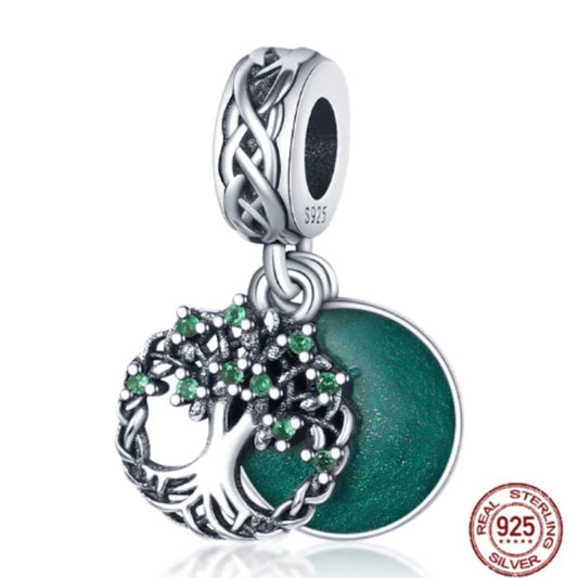 Tree of Life Green Pendant Charm for Bracelet, S925 Sterling Silver