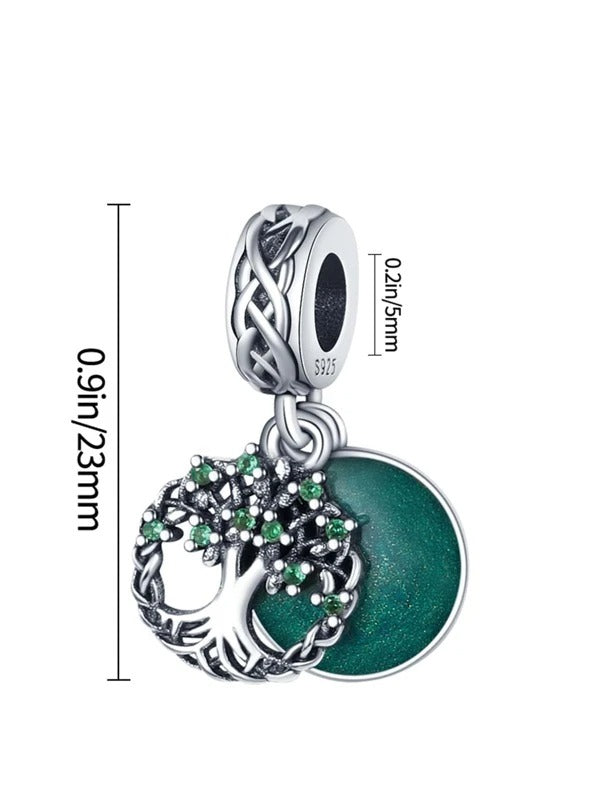 Tree of Life Green Pendant Charm for Bracelet, S925 Sterling Silver