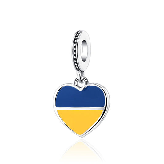 Ukraine Flag Charm for Bracelet, S925 Sterling Silver