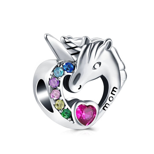 Unicorn Mom Rainbow Charm for Bracelet, S925 Sterling Silver