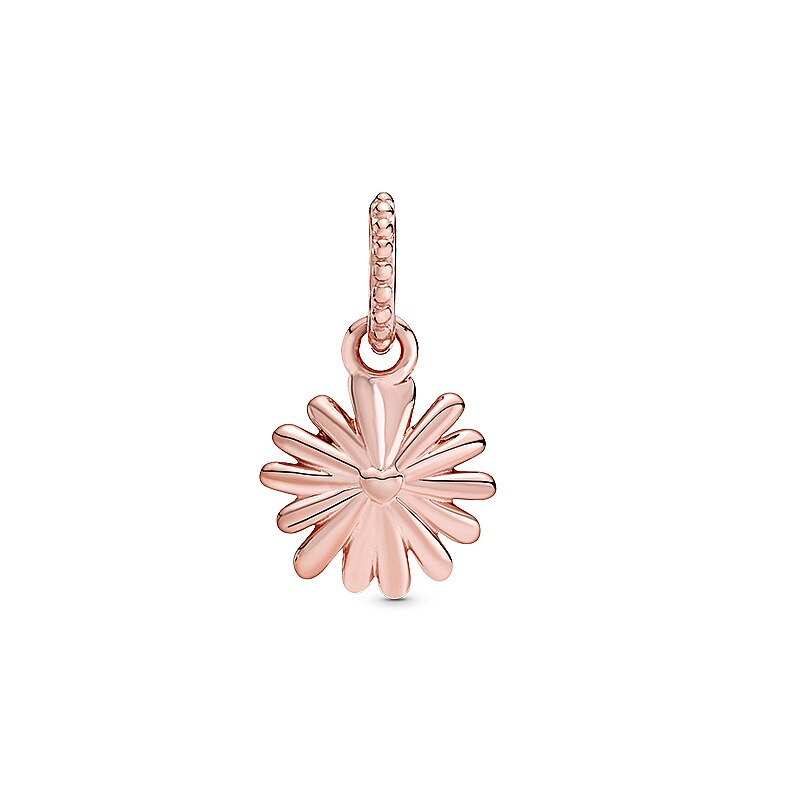 Rose Gold Pink Daisy Dangle Charm For Bracelet, S925 Sterling Silver